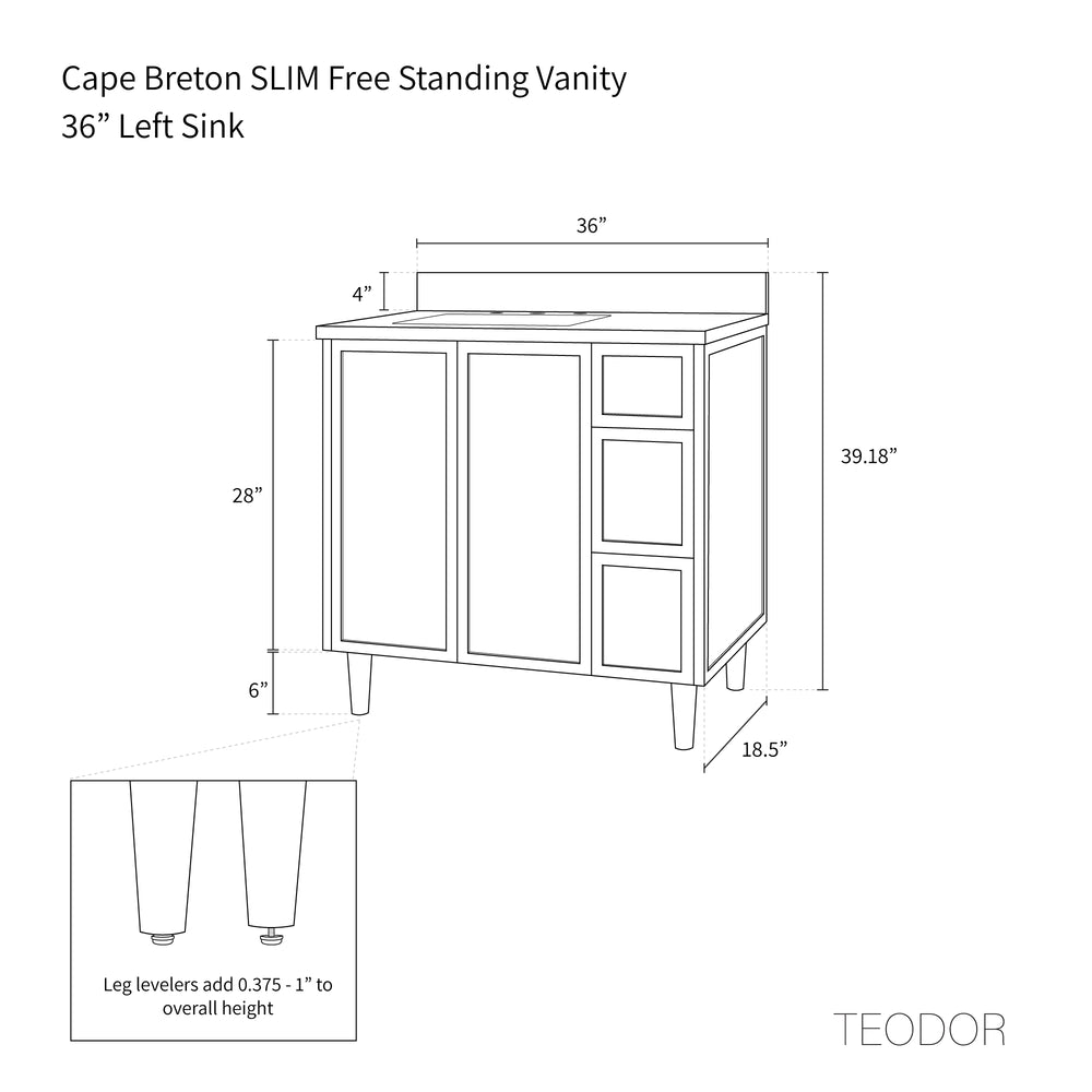
                  
                    Cape Breton SLIM 36" Mid Century Oak Bathroom Vanity, Left Sink
                  
                