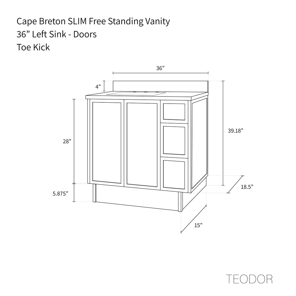 
                  
                    Cape Breton SLIM 36" Mid Century Oak Bathroom Vanity, Left Sink
                  
                