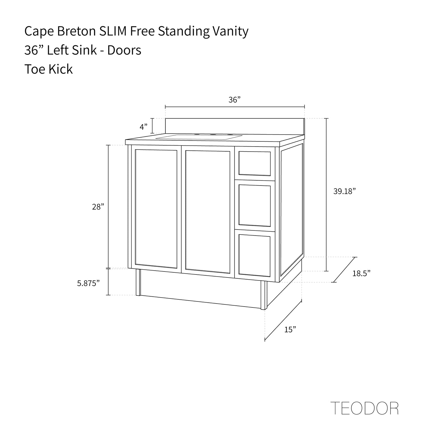 
                  
                    Cape Breton SLIM 36" Mid Century Oak Bathroom Vanity, Left Sink
                  
                
