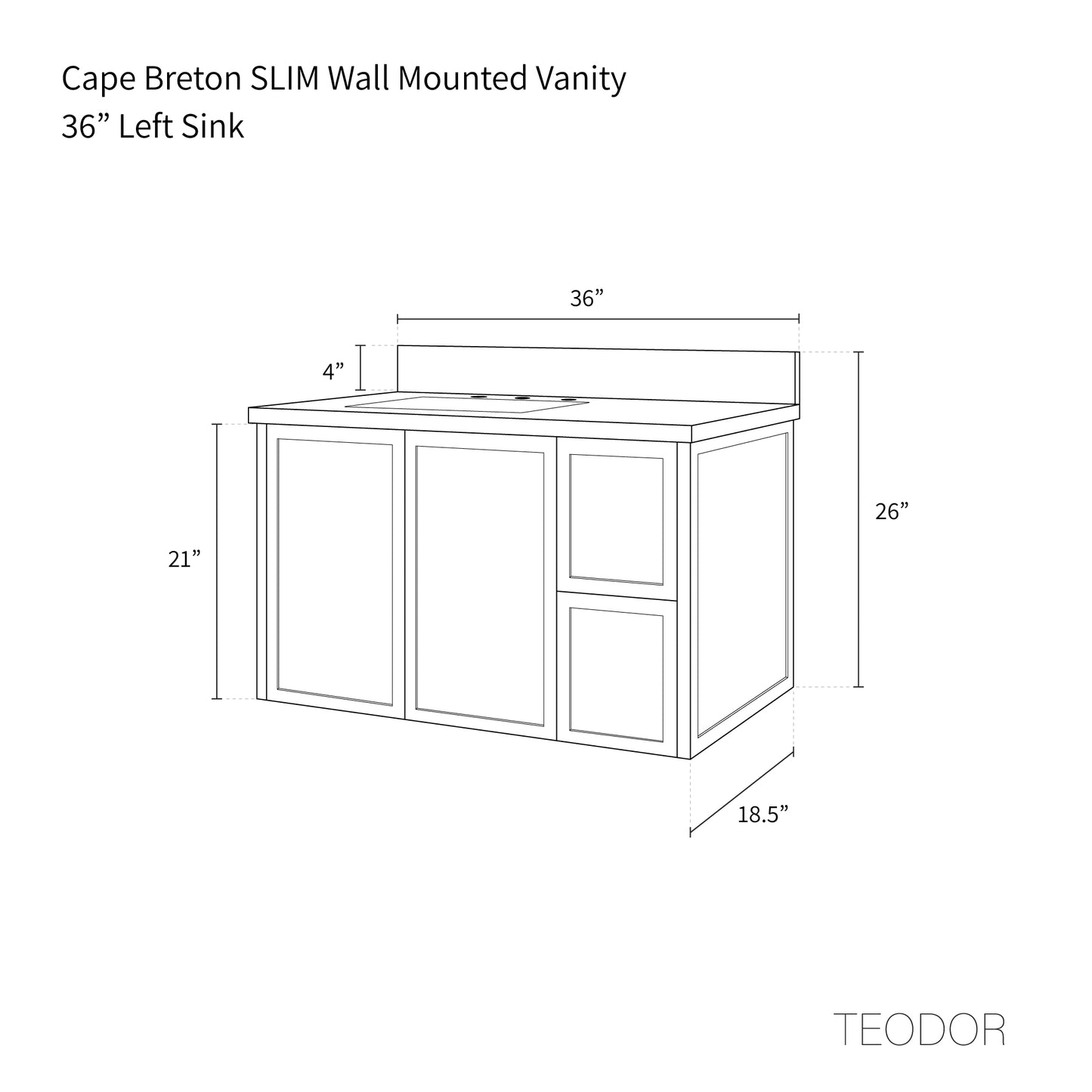 
                  
                    Cape Breton SLIM 36" Wall Mount Mid Century Oak Bathroom Vanity, Left Sink
                  
                