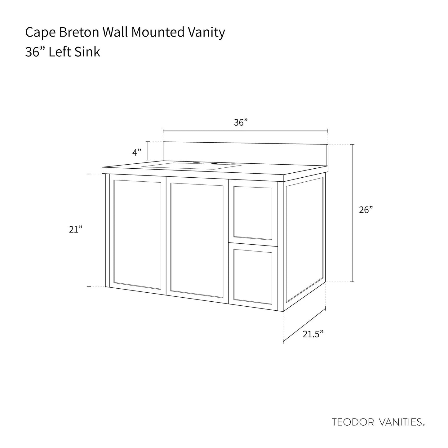 
                  
                    Cape Breton 36" Wall Mount White Oak Bathroom Vanity, Left Sink - Teodor Vanities United States
                  
                