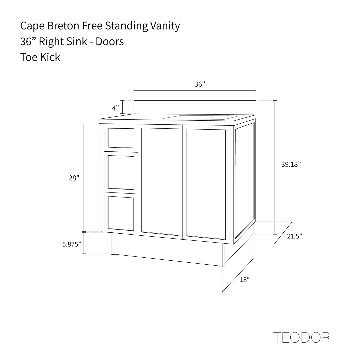 
                  
                    Cape Breton 36" Mid Century Oak Bathroom Vanity, Right Sink
                  
                
