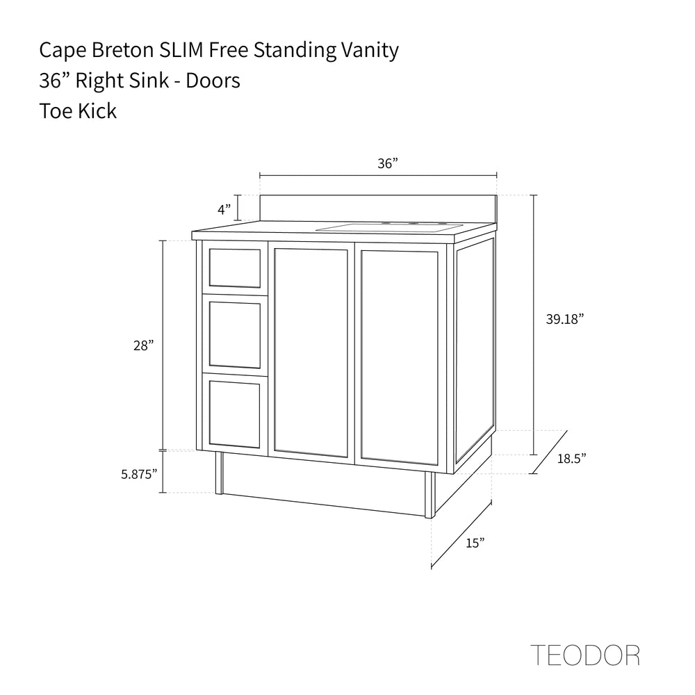 
                  
                    Cape Breton SLIM 36" Mid Century Oak Bathroom Vanity, Right Sink
                  
                