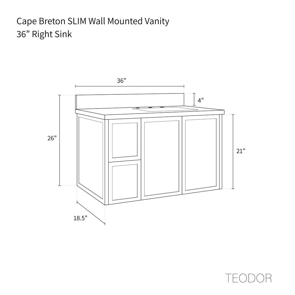 
                  
                    Cape Breton SLIM 36" Wall Mount Blackened Oak Bathroom Vanity, Right Sink
                  
                