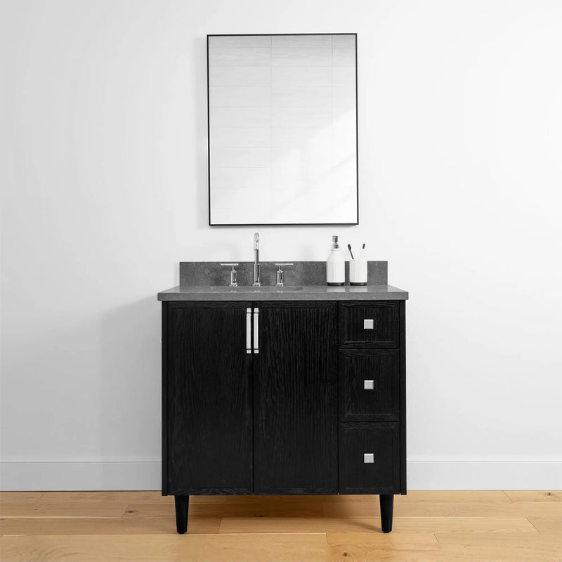 Cape Breton 36" Blackened Oak Bathroom Vanity, Left Sink - Teodor Vanities United States