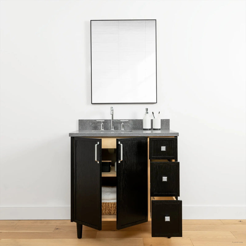 Cape Breton 36" Blackened Oak Bathroom Vanity, Left Sink - Teodor Vanities United States