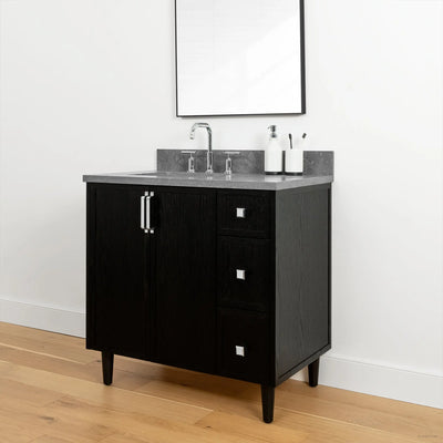 Cape Breton 36" Blackened Oak Bathroom Vanity, Left Sink - Teodor Vanities United States