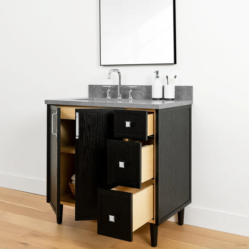 Cape Breton 36" Blackened Oak Bathroom Vanity, Left Sink - Teodor Vanities United States