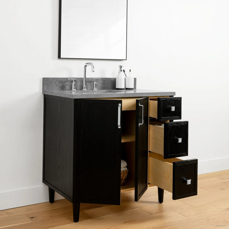 Cape Breton 36" Blackened Oak Bathroom Vanity, Left Sink - Teodor Vanities United States