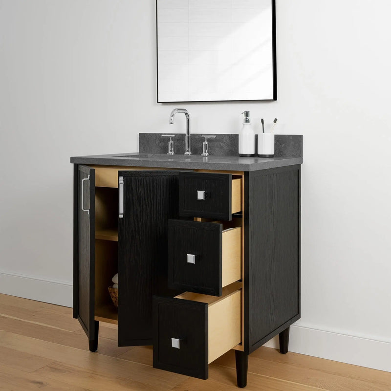 Cape Breton 36" Blackened Oak Bathroom Vanity, Left Sink - Teodor Vanities United States