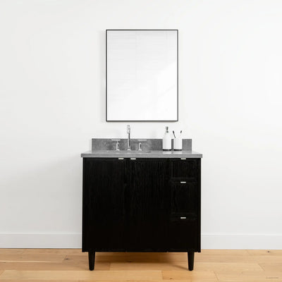 Cape Breton 36" Blackened Oak Bathroom Vanity, Left Sink - Teodor Vanities United States