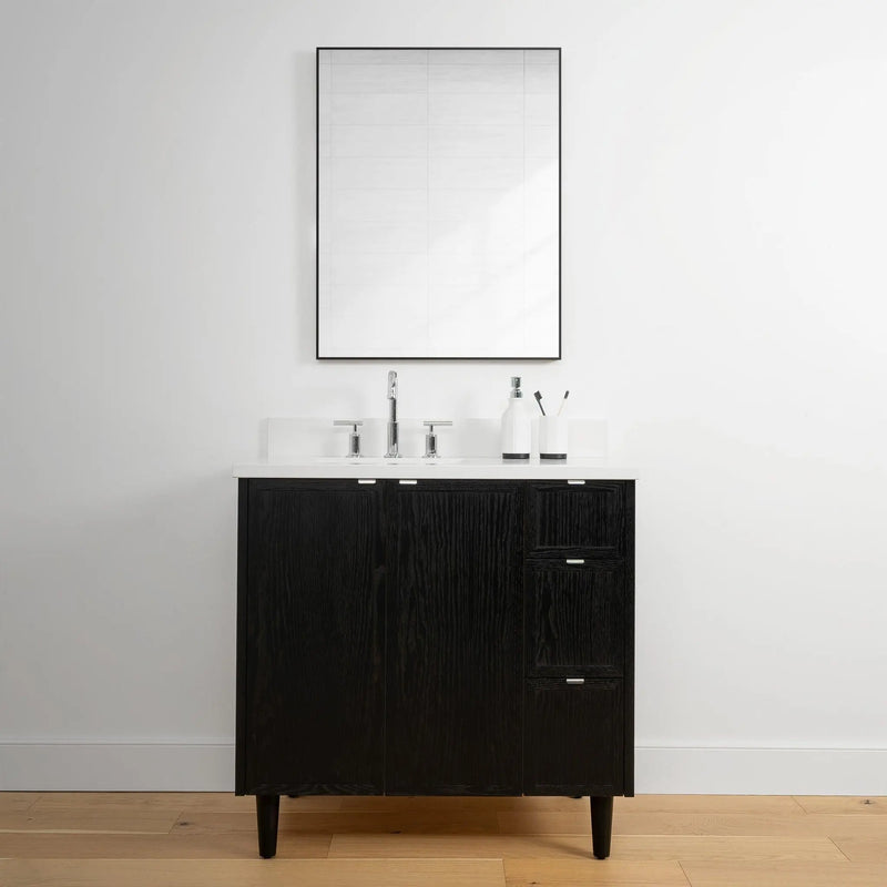 Cape Breton 36" Blackened Oak Bathroom Vanity, Left Sink - Teodor Vanities United States