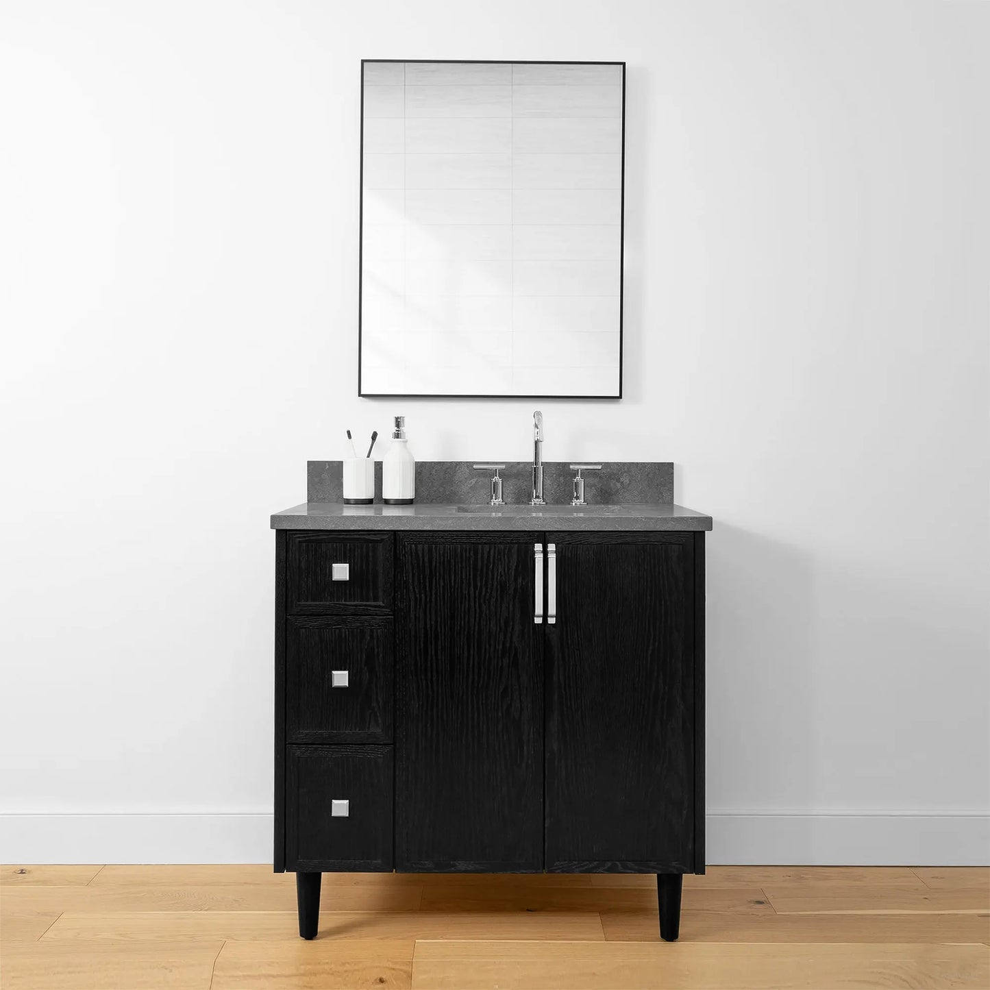 Cape Breton 36" Blackened Oak Bathroom Vanity, Right Sink - Teodor Vanities United States