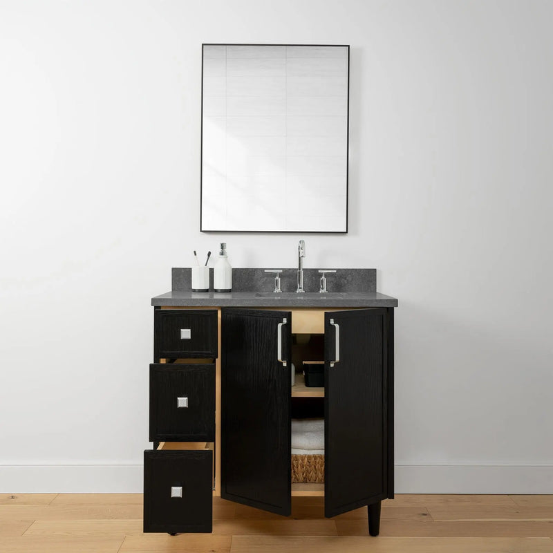 Cape Breton 36" Blackened Oak Bathroom Vanity, Right Sink - Teodor Vanities United States