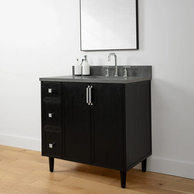 Cape Breton 36" Blackened Oak Bathroom Vanity, Right Sink - Teodor Vanities United States