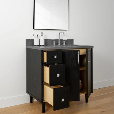 Cape Breton 36" Blackened Oak Bathroom Vanity, Right Sink - Teodor Vanities United States