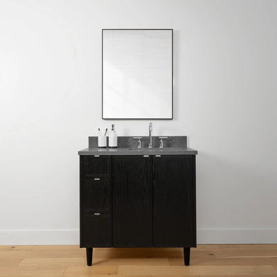 Cape Breton 36" Blackened Oak Bathroom Vanity, Right Sink - Teodor Vanities United States