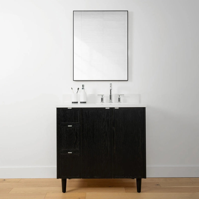 Cape Breton 36" Blackened Oak Bathroom Vanity, Right Sink - Teodor Vanities United States