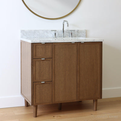 Cape Breton 36" Mid Century Oak Bathroom Vanity, Right Sink - Teodor Vanities United States