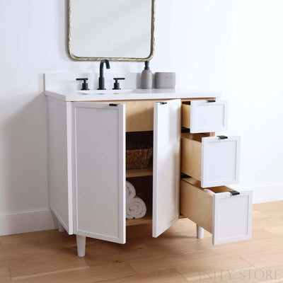 Cape Breton 36" Satin White Bathroom Vanity, Left Sink - Teodor Vanities United States