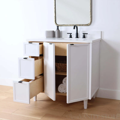 Cape Breton 36" Satin White Bathroom Vanity, Right Sink - Teodor Vanities United States