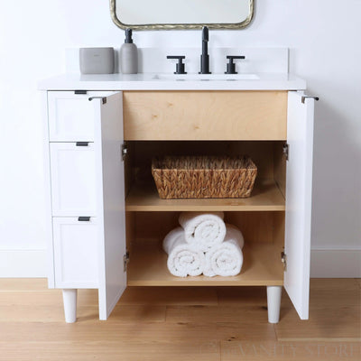 Cape Breton 36" Satin White Bathroom Vanity, Right Sink - Teodor Vanities United States