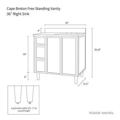 Cape Breton 36" Satin White Bathroom Vanity, Right Sink - Teodor Vanities United States