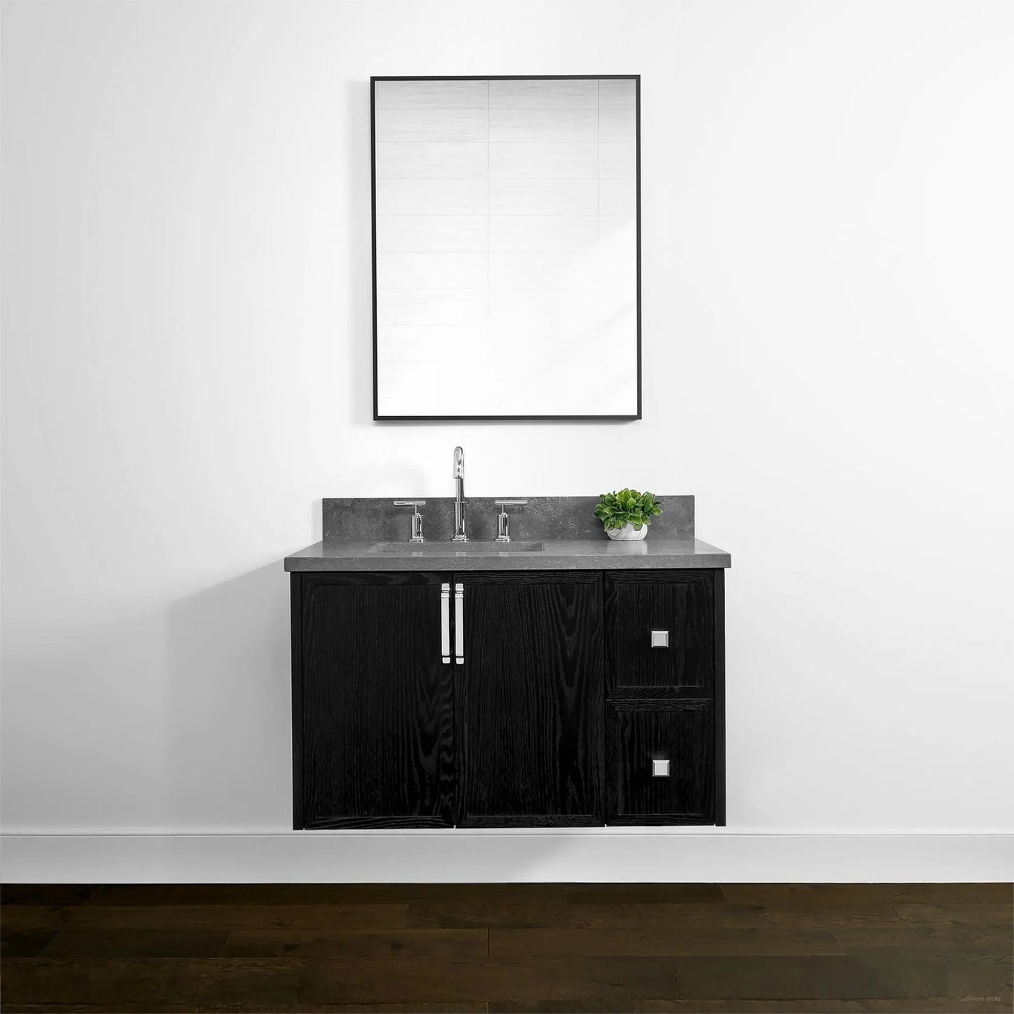 Cape Breton 36" Wall Mount Blackened Oak Bathroom Vanity, Left Sink - Teodor Vanities United States