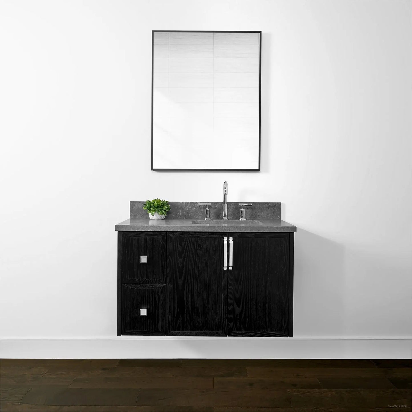 Cape Breton 36" Wall Mount Blackened Oak Bathroom Vanity, Right Sink - Teodor Vanities United States