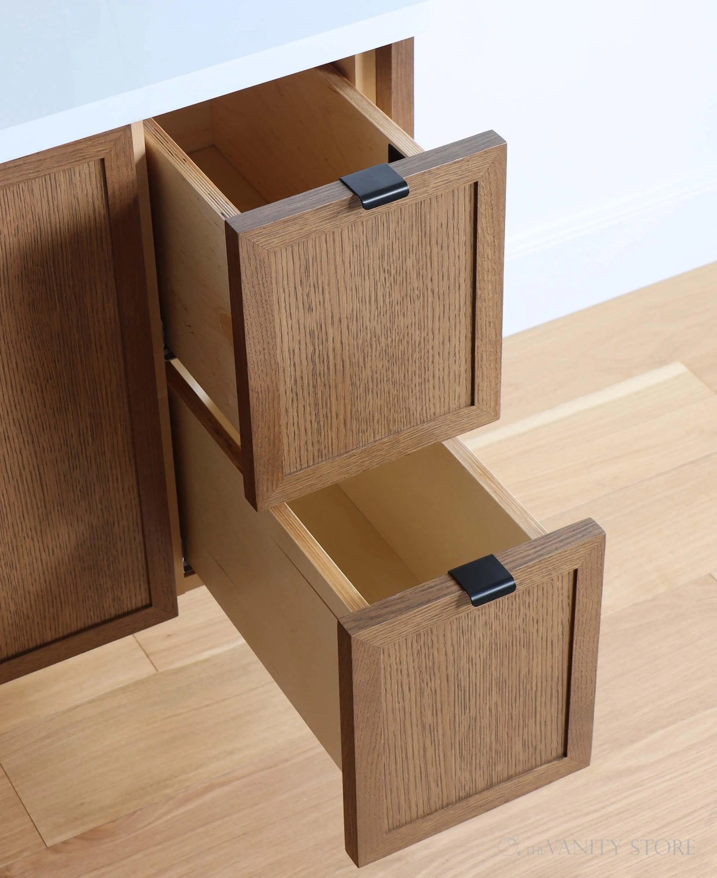 Cape Breton 36" Wall Mount Mid Century Oak Bathroom Vanity, Left Sink