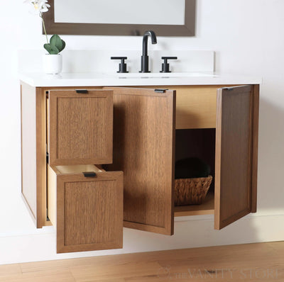 Cape Breton 36" Wall Mount Mid Century Oak Bathroom Vanity, Right Sink - Teodor Vanities United States