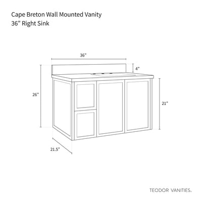 Cape Breton 36" Wall Mount Mid Century Oak Bathroom Vanity, Right Sink - Teodor Vanities United States