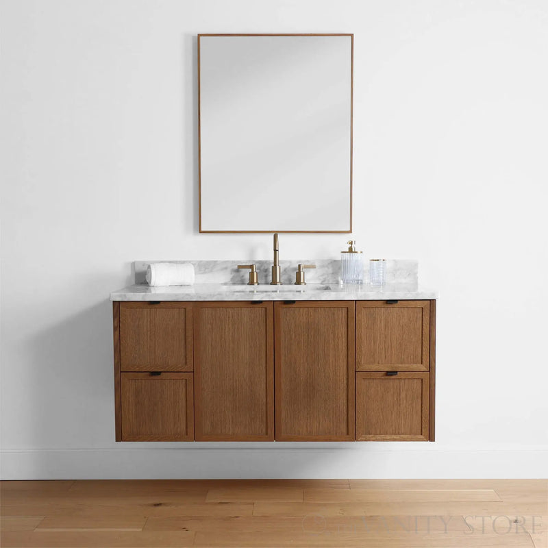 Cape Breton 48" Wall Mount Mid Century Oak Bathroom Vanity - Teodor Vanities United States