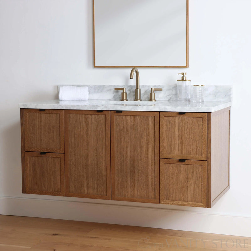 Cape Breton 48" Wall Mount Mid Century Oak Bathroom Vanity - Teodor Vanities United States