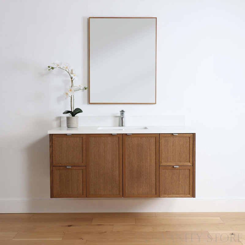 Cape Breton 48" Wall Mount Mid Century Oak Bathroom Vanity - Teodor Vanities United States