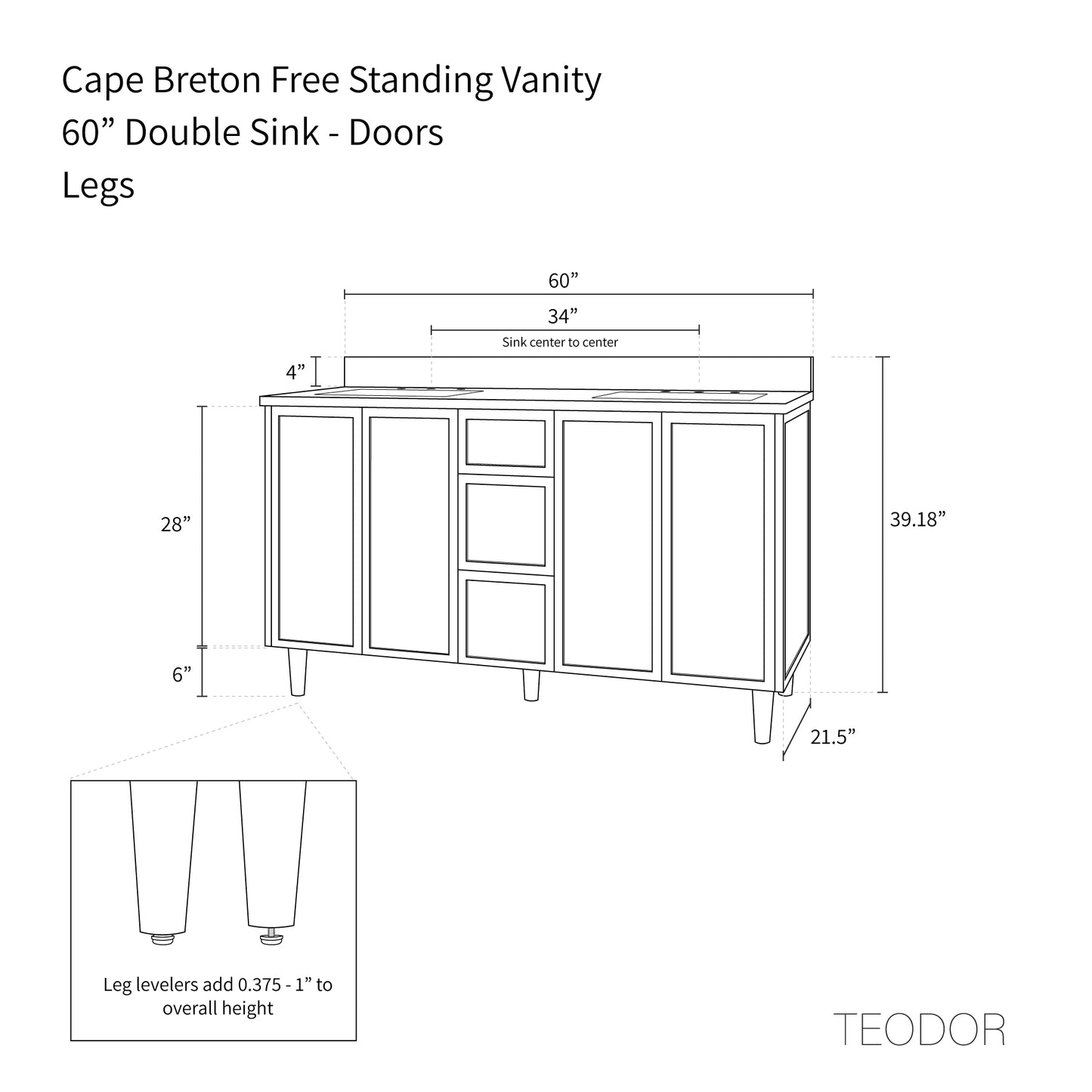 
                  
                    Cape Breton 60" Satin White Bathroom Vanity, Double Sink - Teodor Vanities United States
                  
                