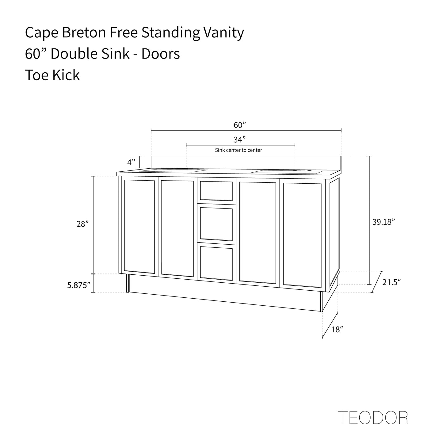 
                  
                    Cape Breton 60" Mid Century Oak Bathroom Vanity, Double Sink
                  
                
