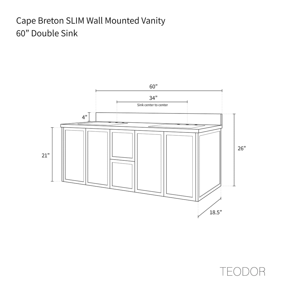 
                  
                    Cape Breton SLIM 60" Wall Mount Satin White Bathroom Vanity, Double Sink
                  
                