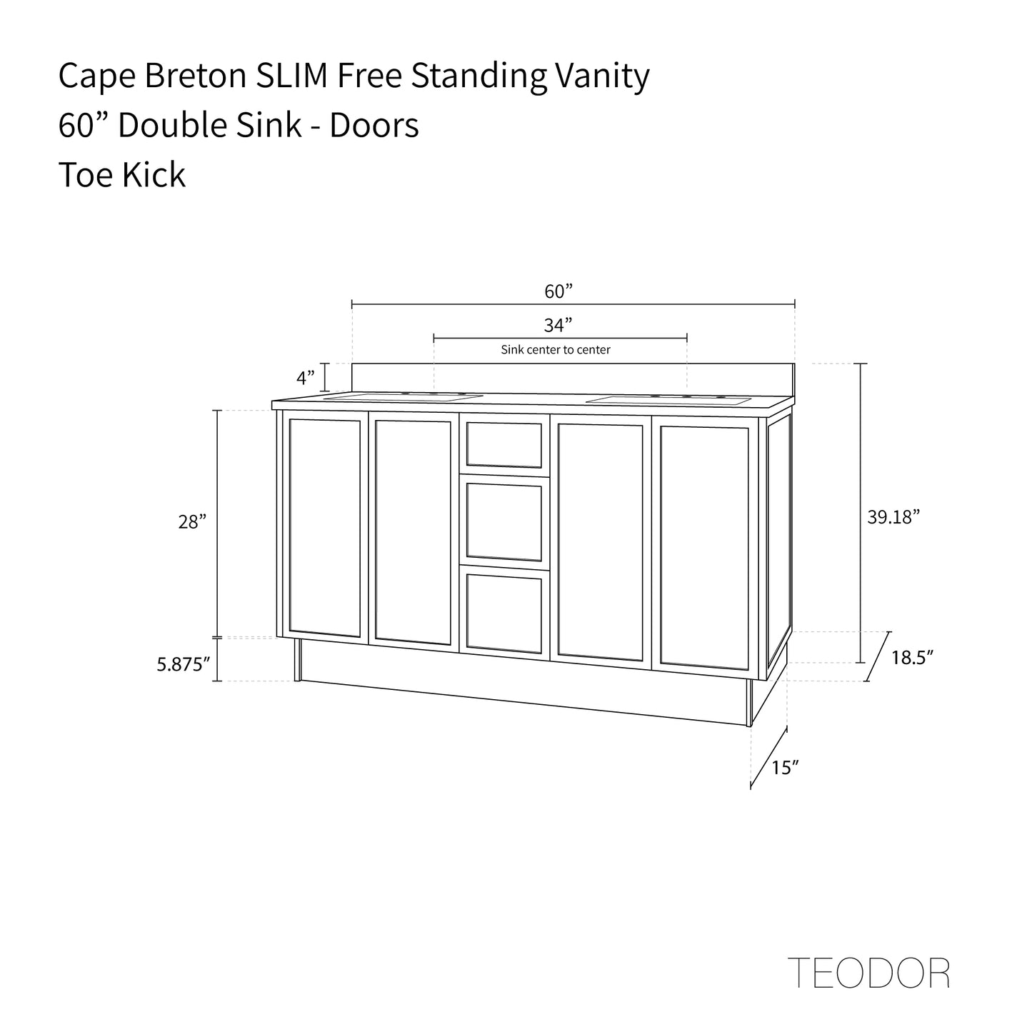 
                  
                    Cape Breton SLIM 60" Satin White Bathroom Vanity, Double Sink
                  
                