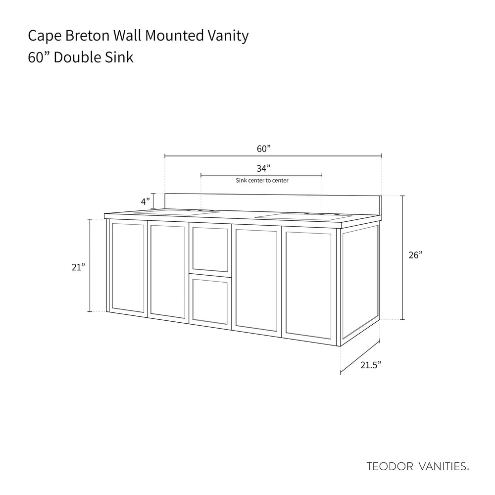
                  
                    Cape Breton 60" Wall Mount White Oak Bathroom Vanity, Double Sink - Teodor Vanities United States
                  
                