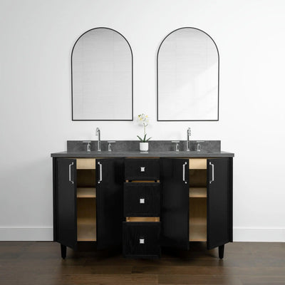 Cape Breton 60" Blackened Oak Bathroom Vanity, Double Sink - Teodor Vanities United States