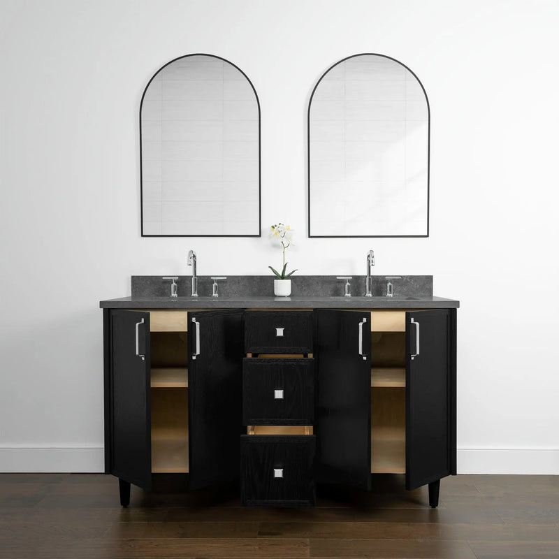 Cape Breton 60" Blackened Oak Bathroom Vanity, Double Sink - Teodor Vanities United States