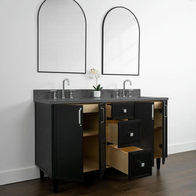 Cape Breton 60" Blackened Oak Bathroom Vanity, Double Sink - Teodor Vanities United States