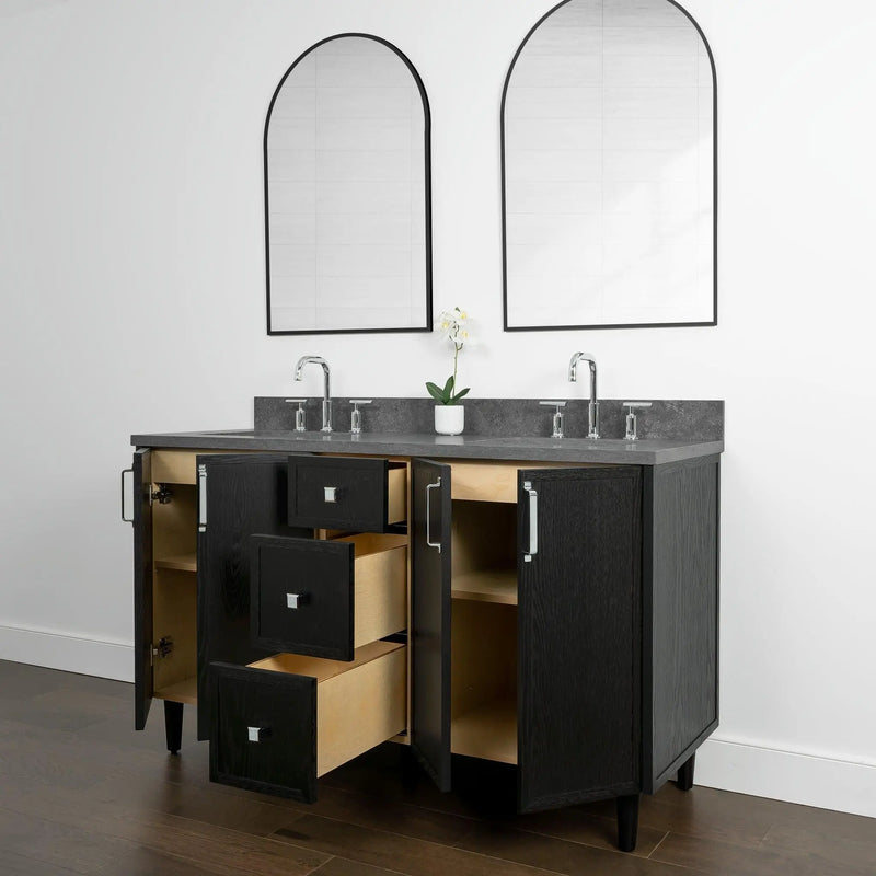 Cape Breton 60" Blackened Oak Bathroom Vanity, Double Sink - Teodor Vanities United States