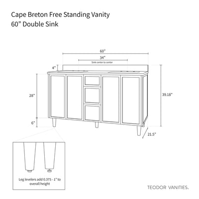 Cape Breton 60" Blackened Oak Bathroom Vanity, Double Sink - Teodor Vanities United States