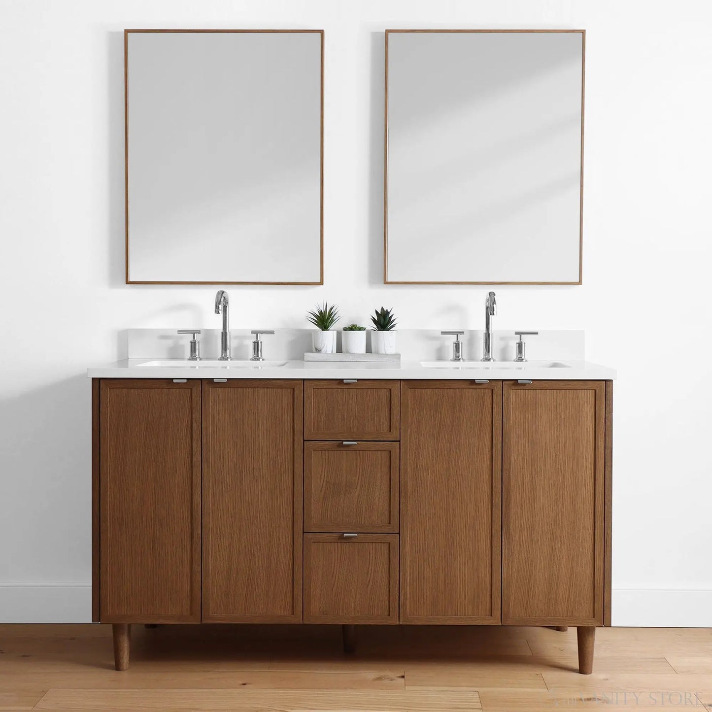 Cape Breton 60" Mid Century Oak Bathroom Vanity, Double Sink - Teodor Vanities United States