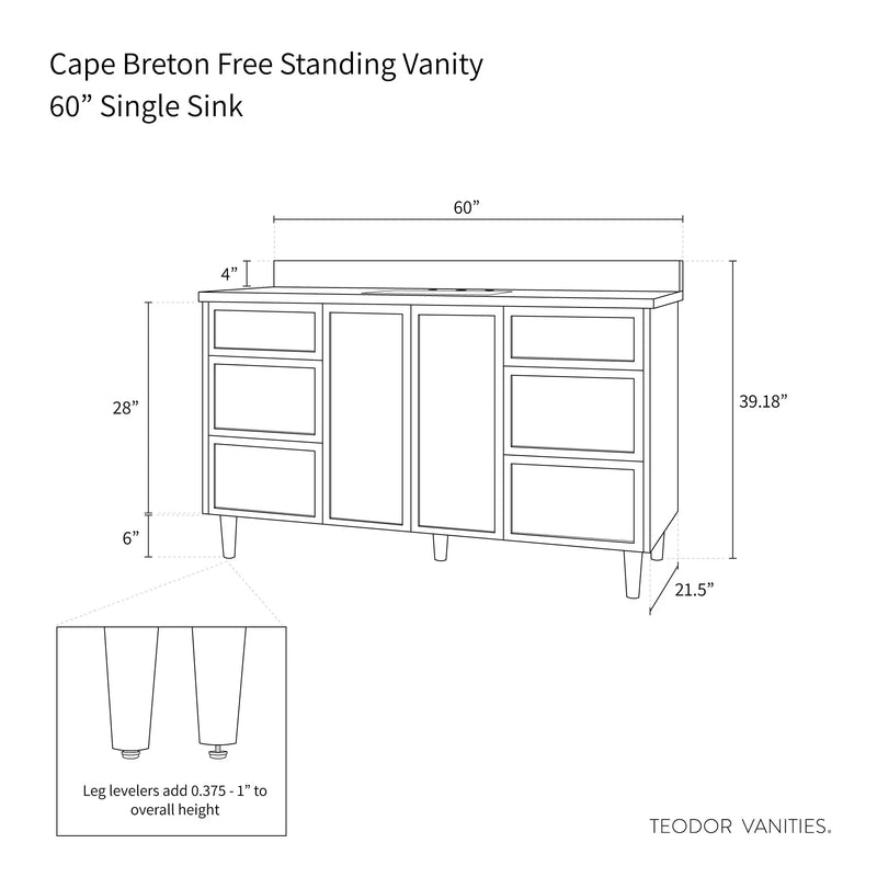 Cape Breton 60" Satin White Bathroom Vanity - Teodor Vanities United States