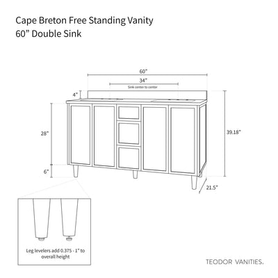 Cape Breton 60" Satin White Bathroom Vanity, Double Sink - Teodor Vanities United States