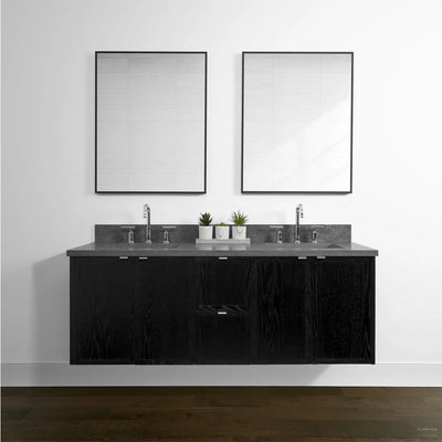 Cape Breton 60" Wall Mount Blackened Oak Bathroom Vanity, Double Sink - Teodor Vanities United States