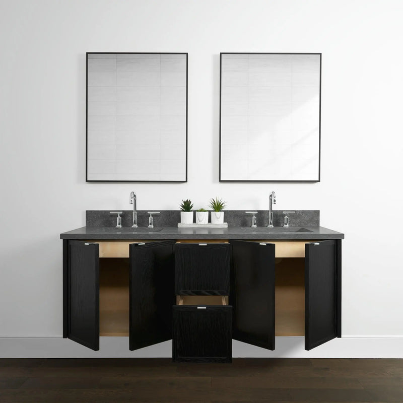 Cape Breton 60" Wall Mount Blackened Oak Bathroom Vanity, Double Sink - Teodor Vanities United States